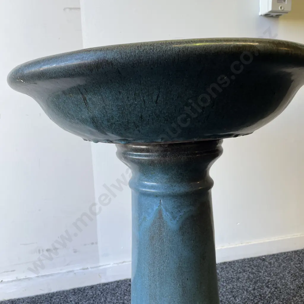 Stunning Terracotta Pottery 2 piece bird bath. Teal/Aqua/Blue Glaze. H70cm Dia53cm Image 1++