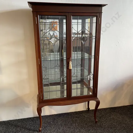 Stunning Antique Leadlight Display Cabinet. H152 W84 D34cm