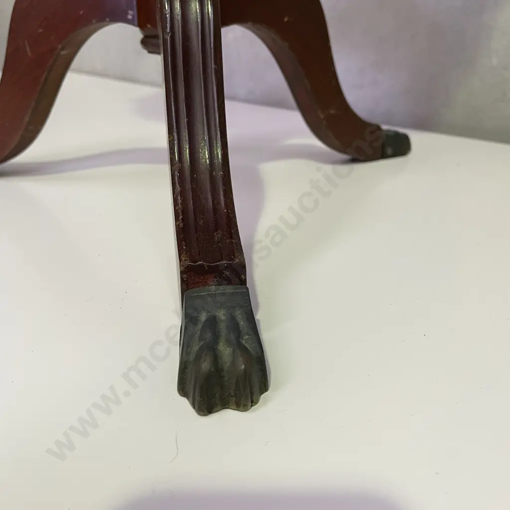 Vintage Tri-footed Mahogany Wine Table with brass feet. H54 Image 1++