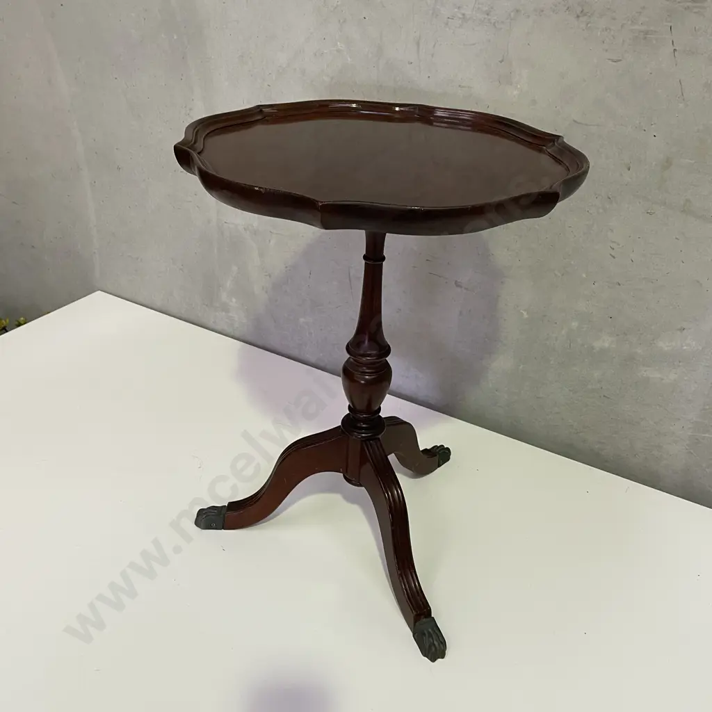 Vintage Tri-footed Mahogany Wine Table with brass feet. H54 Image 1++
