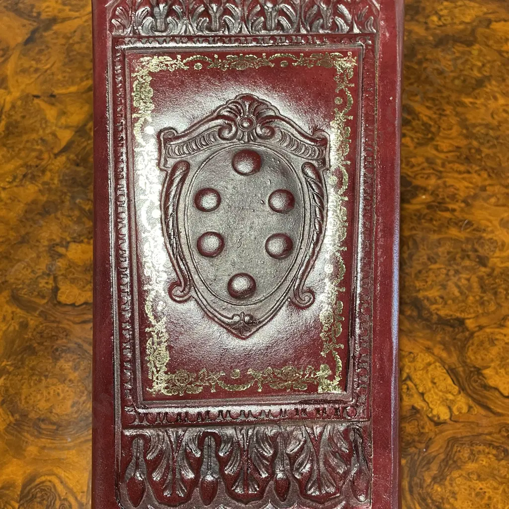 Italian Hand Tooled Leather Folding Waste Paper Basket Image 1++
