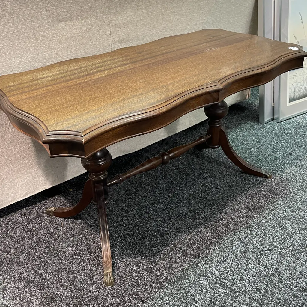 Solid Mahogany Coffee Table with Brass Claw Feet. W92 D45 H50cm Image 1++