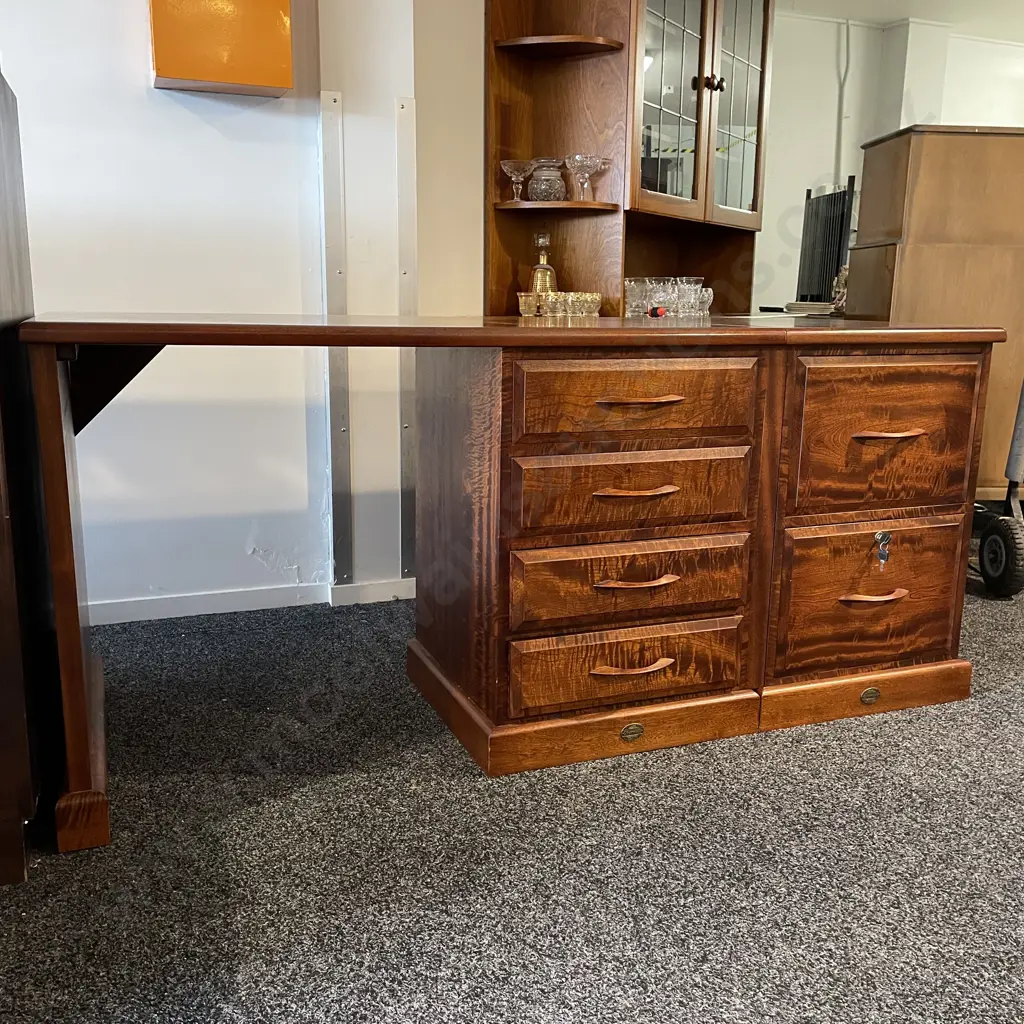 Everwood Solid Wood 4 drawer Desk with matching detachable Filing Cabinet Image 1++