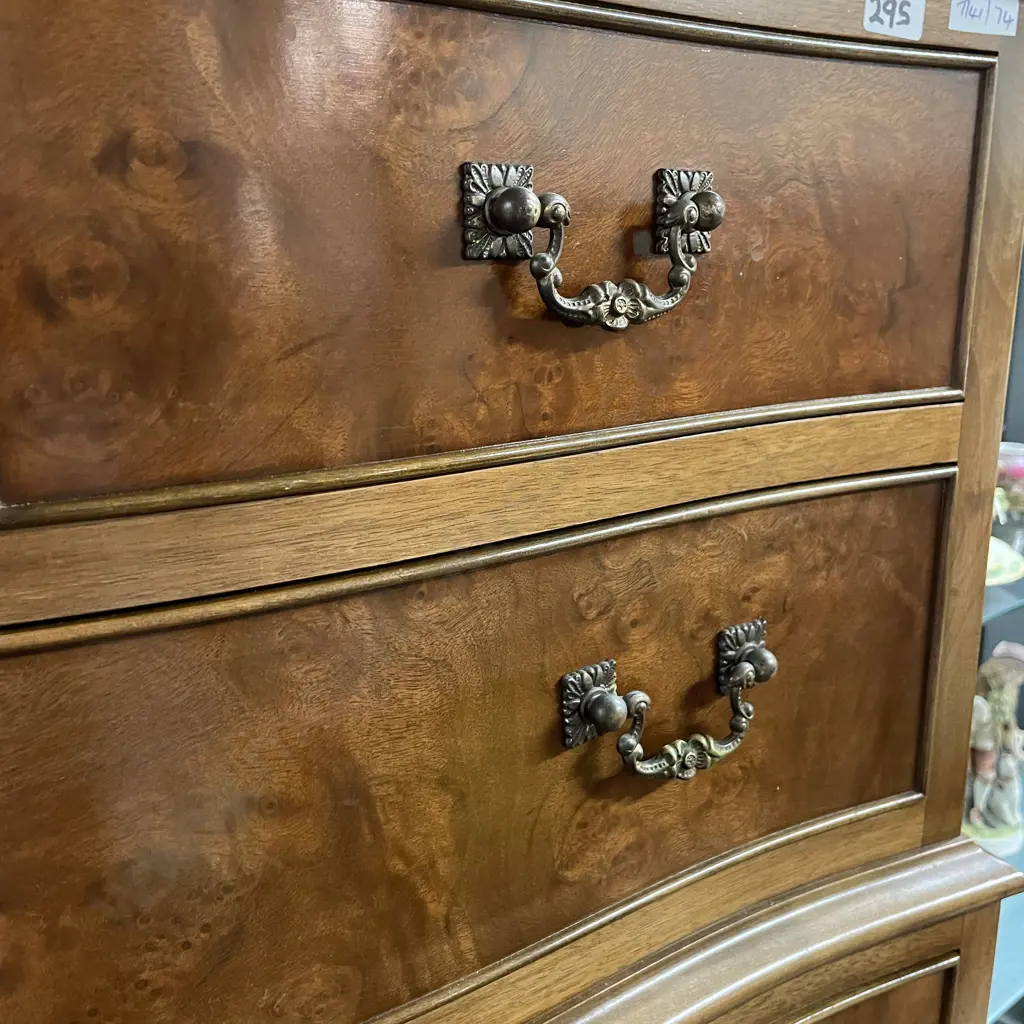 Vintage French Louis Burr 7 Drawer Double Chest. Bow front. H132 W73 D45. Excellent condition Image 1++