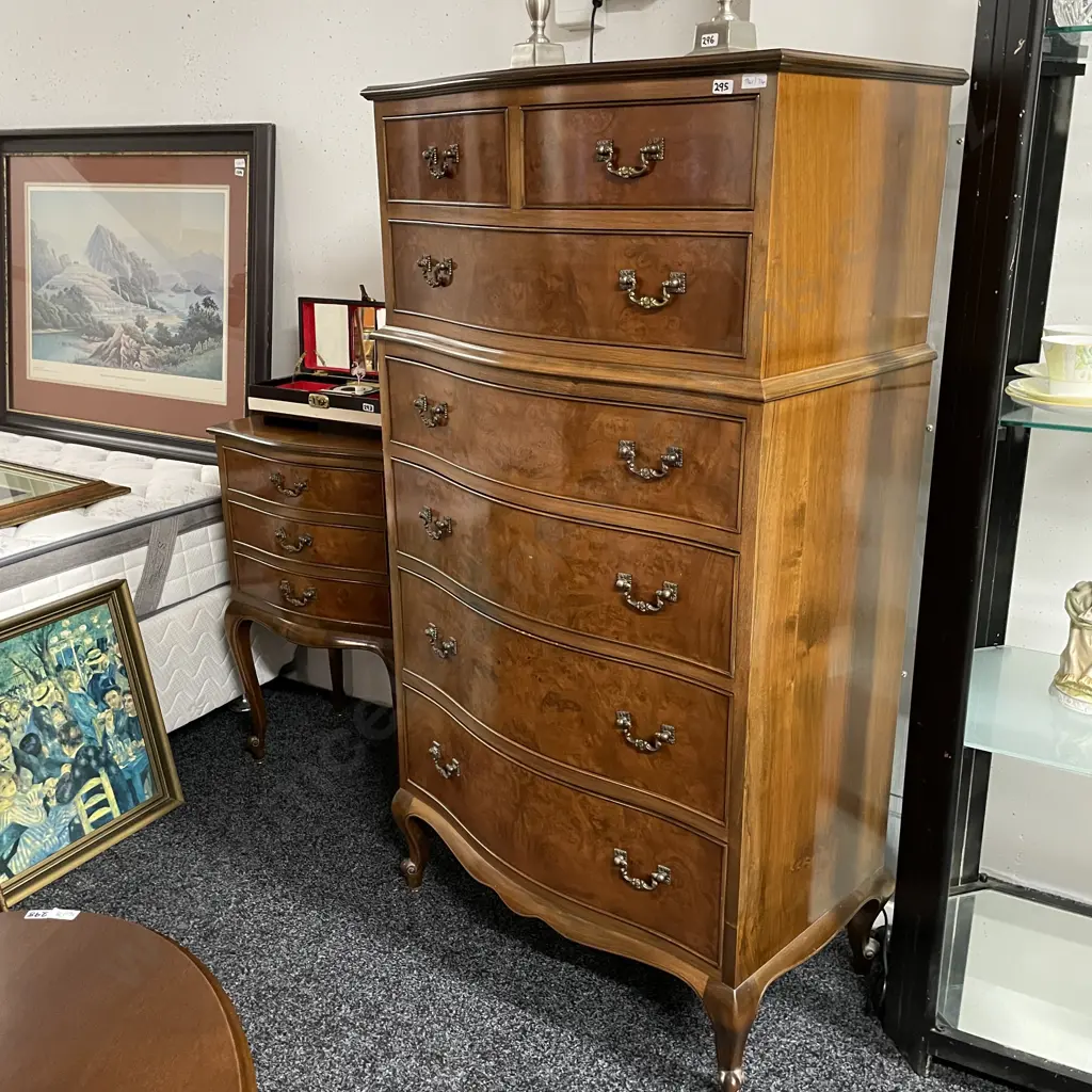 Vintage French Louis Burr 7 Drawer Double Chest. Bow front. H132 W73 D45. Excellent condition Image 1++