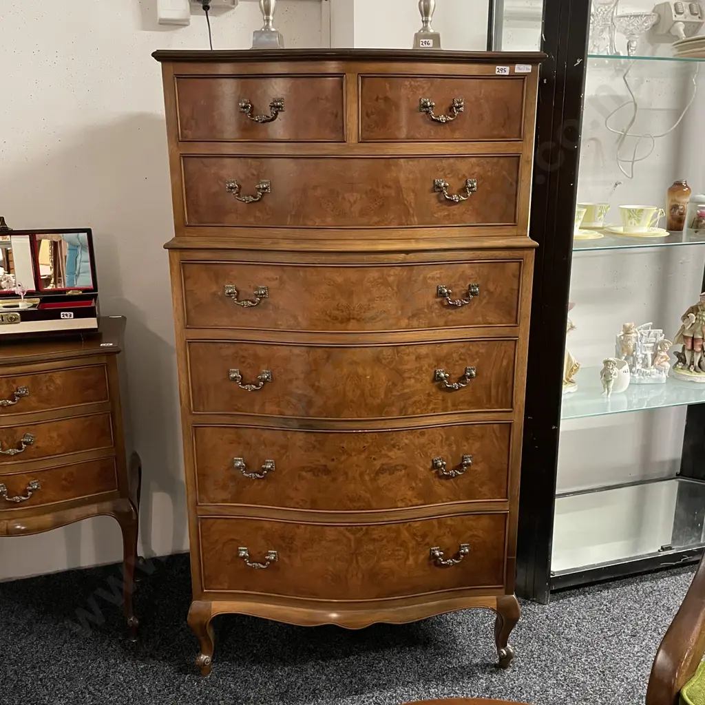 Vintage French Louis Burr 7 Drawer Double Chest. Bow front. H132 W73 D45. Excellent condition Image 1++