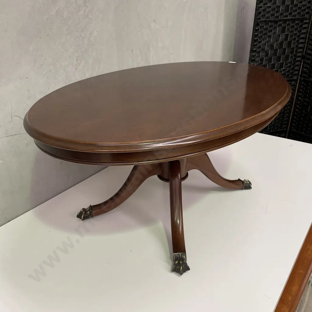 Antique Solid Mahogany Oval Coffee Table. Brass claw feet Image 1++