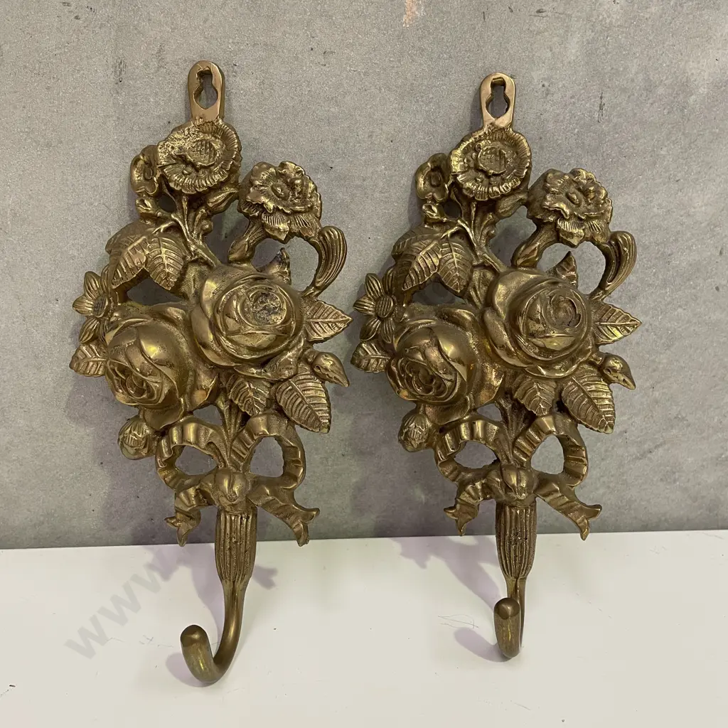 Pair of Ornate brass Wall Hung hooks Image 1++
