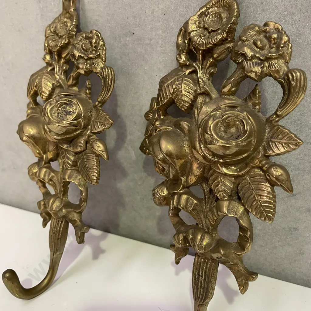 Pair of Ornate brass Wall Hung hooks Image 1++