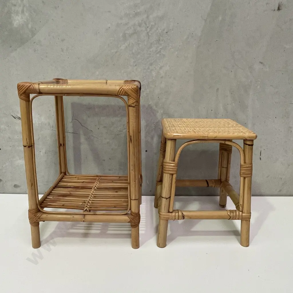 Cane Glass topped table H56cm and Cane Stool H40cm Image 1++