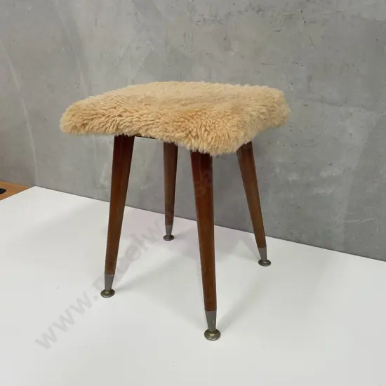 Vintage Retro Stool with Sheepskin Wool Seat