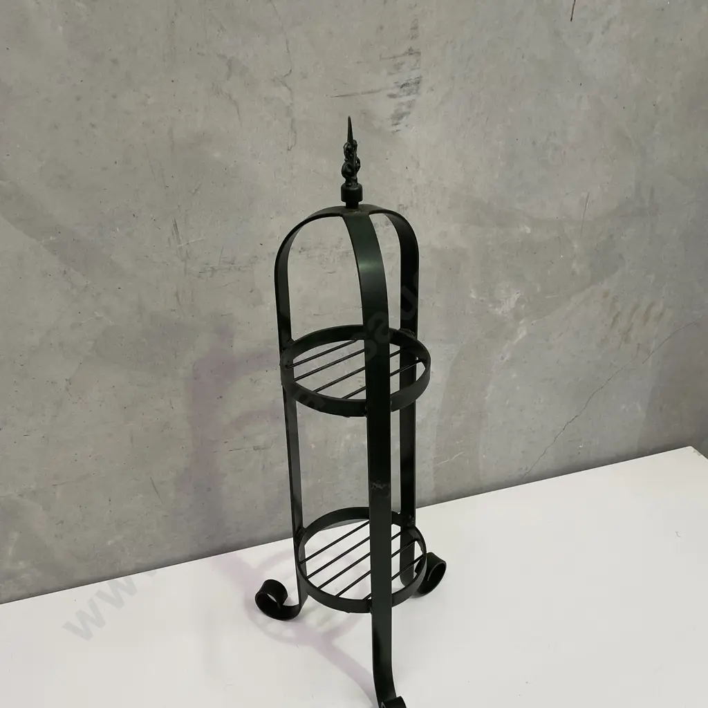 2 Tier Green Painted Solid Metal Planter Stand, H90cm Image 1++