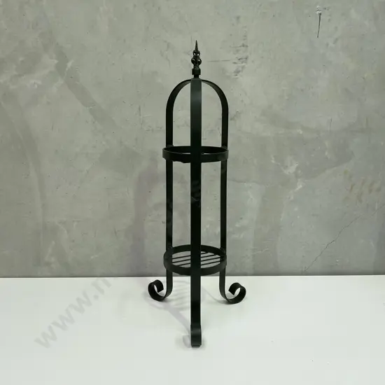 2 Tier Green Painted Solid Metal Planter Stand, H90cm
