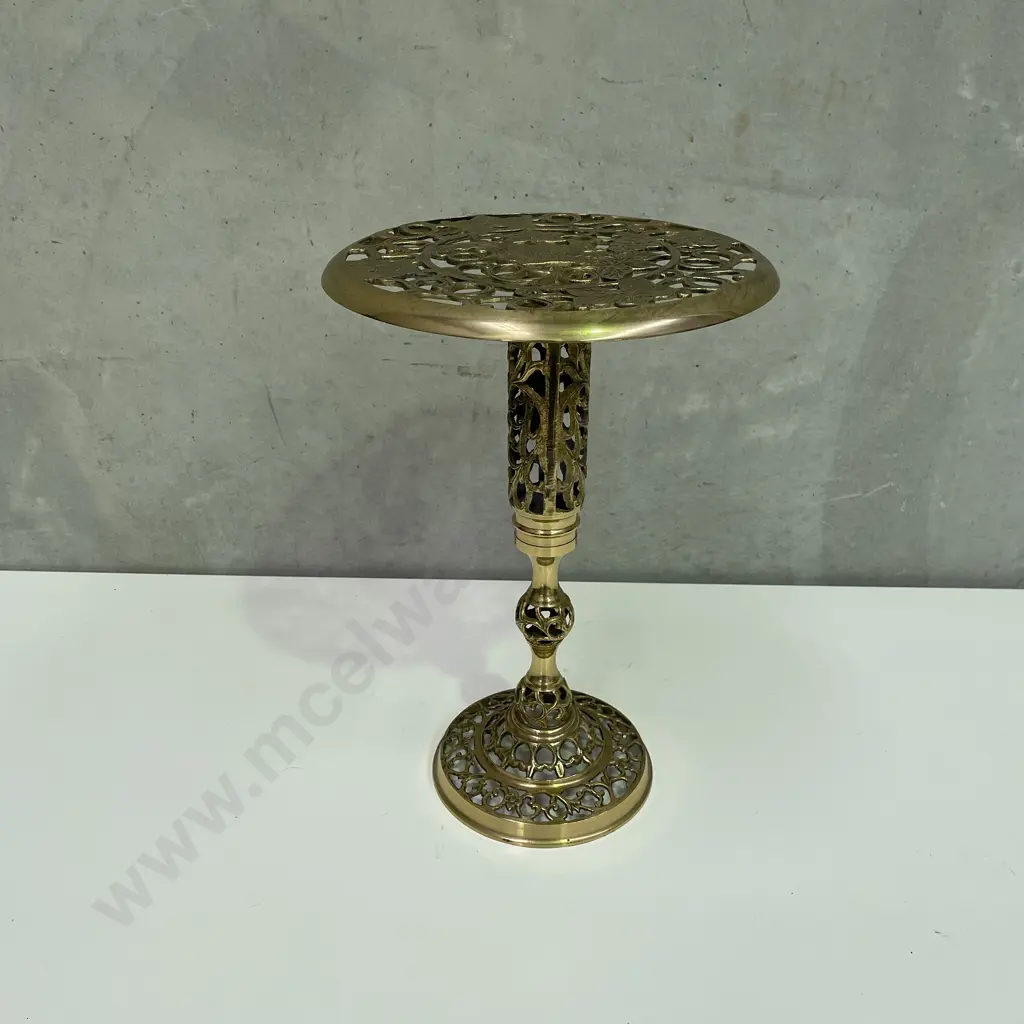Vintage Ornate Brass Pedestal Plant Stand, H45cm Image 1++