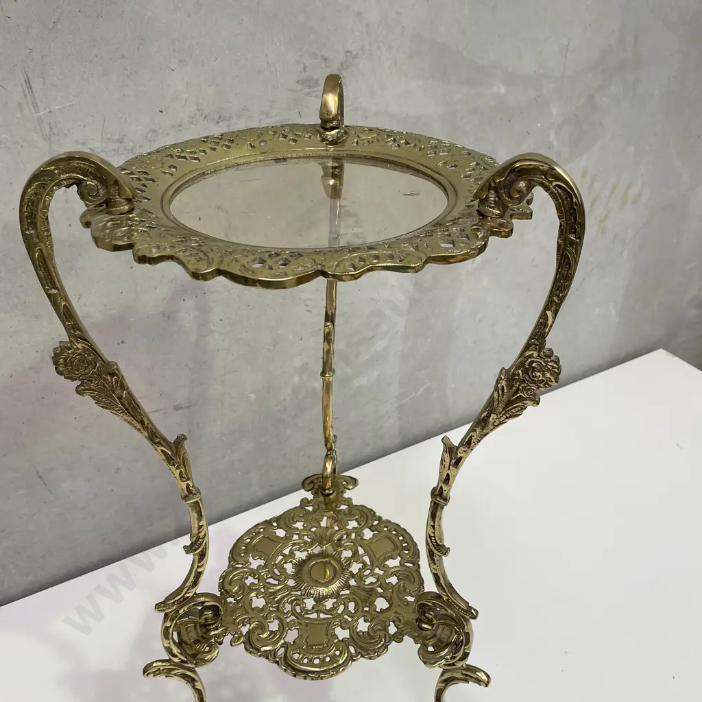 Vintage Ornate 2 Tier Brass Plant Stand, H74cm Image 1++