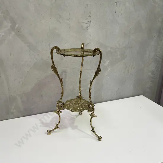 Vintage Ornate 2 Tier Brass Plant Stand, H74cm