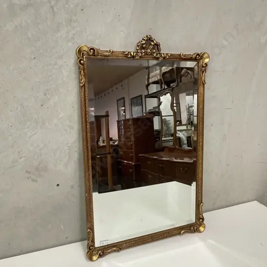 Vintage Ornate Gilded Mirror. Bevelled edge with chain. 70 x 46cm