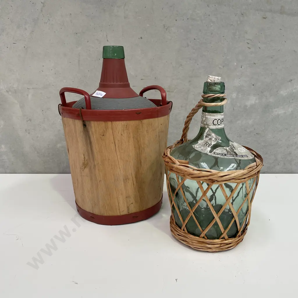 Vintage Wooden Basket Demijohn with wicker framed Copero Bottle Image 1++