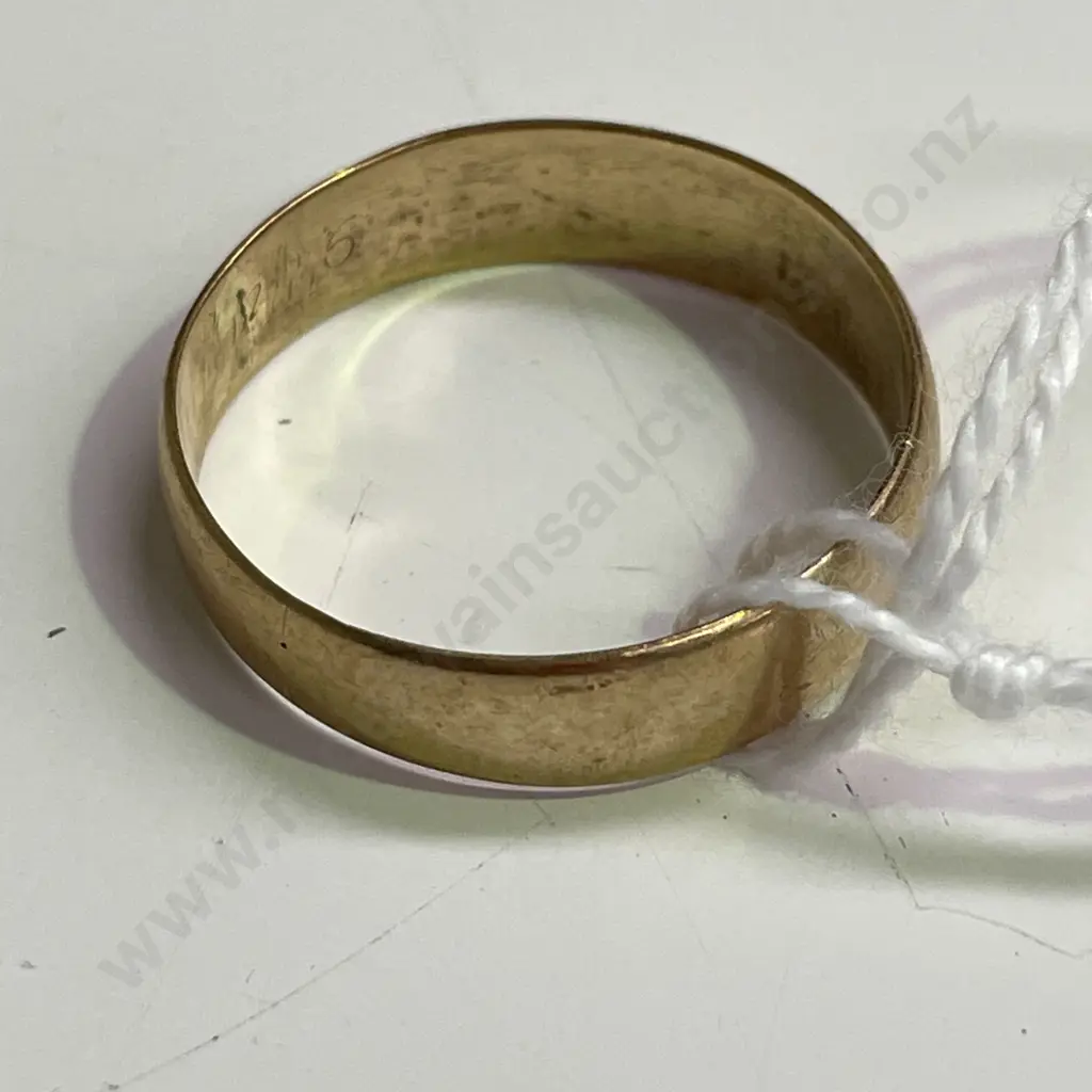 Gold Wedding Band. Etched markings Image 1++