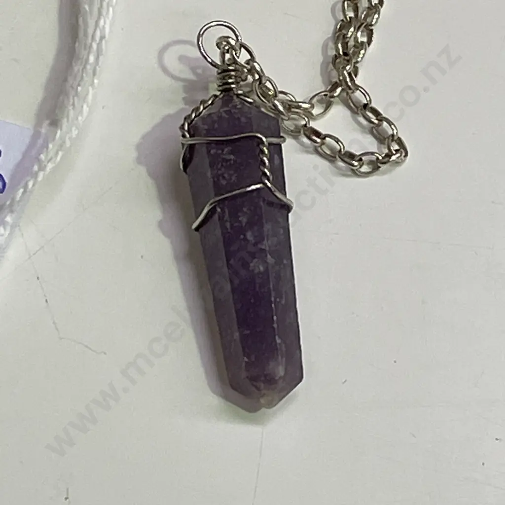 Stamped Silver Chain with Amerthyst Pendant Image 1++