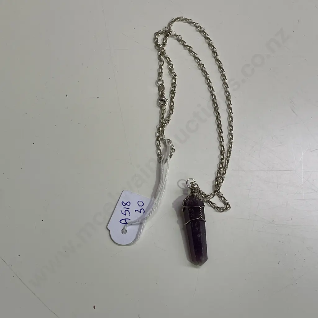 Stamped Silver Chain with Amerthyst Pendant Image 1++