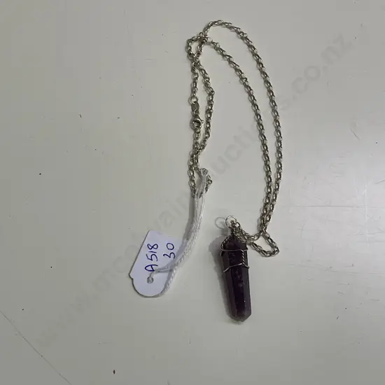 Stamped Silver Chain with Amerthyst Pendant