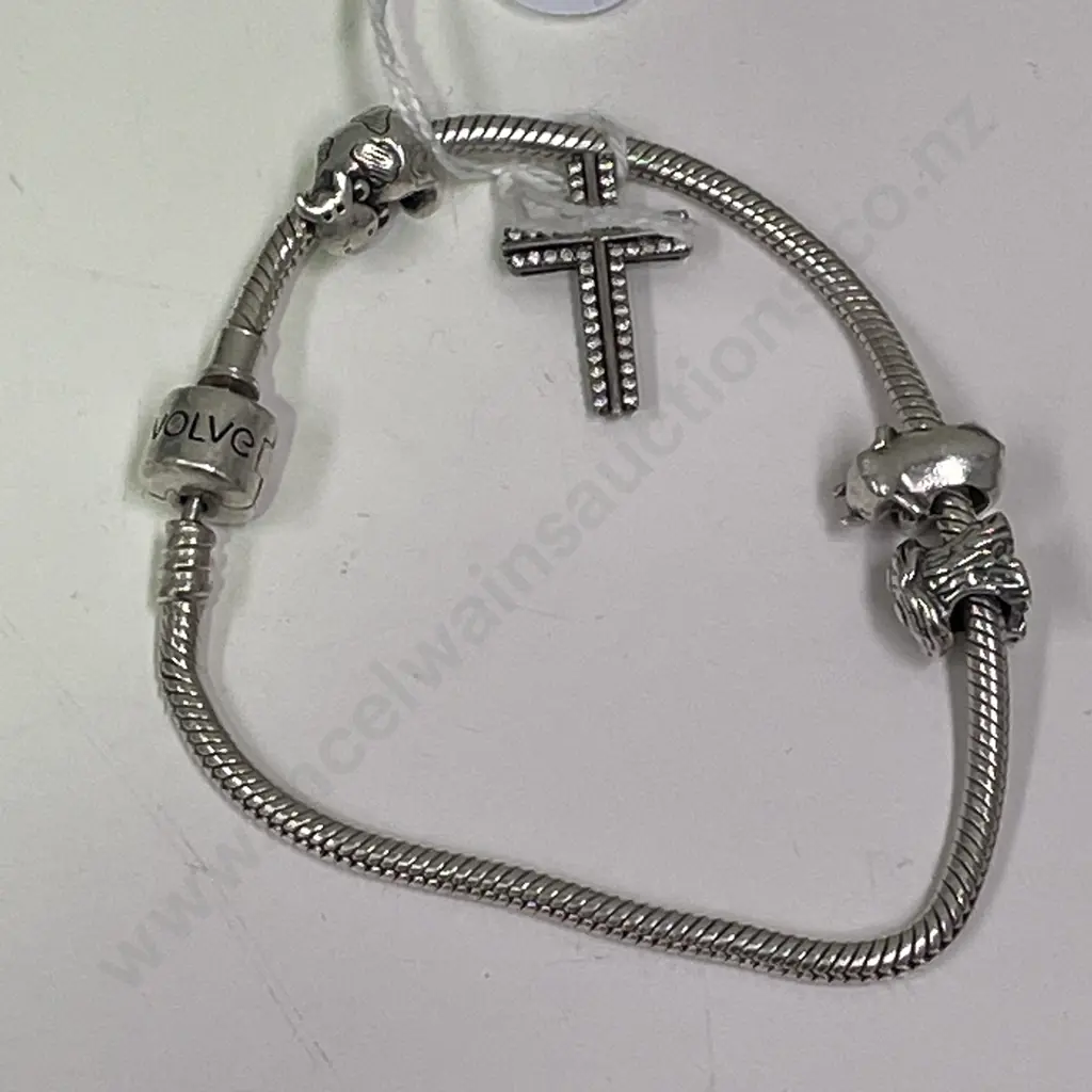 Evolve Charm Bracelet with Sterling Silver Charms and Sterling Silver and gemstone cross Image 1++