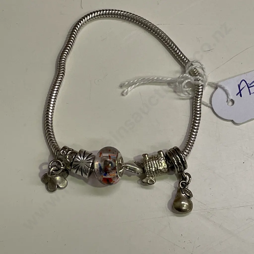 Sterling Silver Pandora style bracelet with assorted charms Image 1++