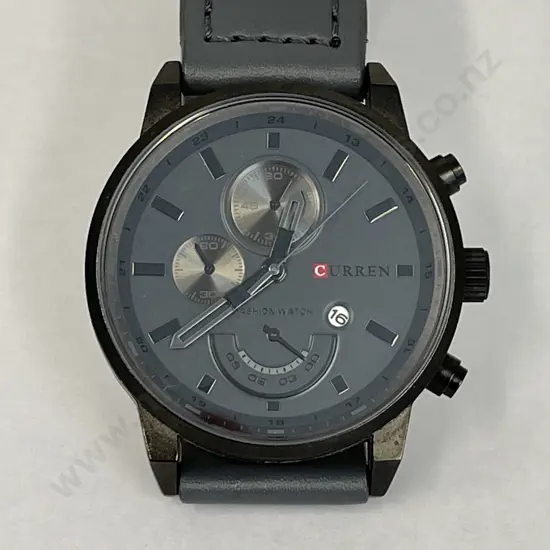 Curran Mens Watch with grey leather strap. Working. M:8217