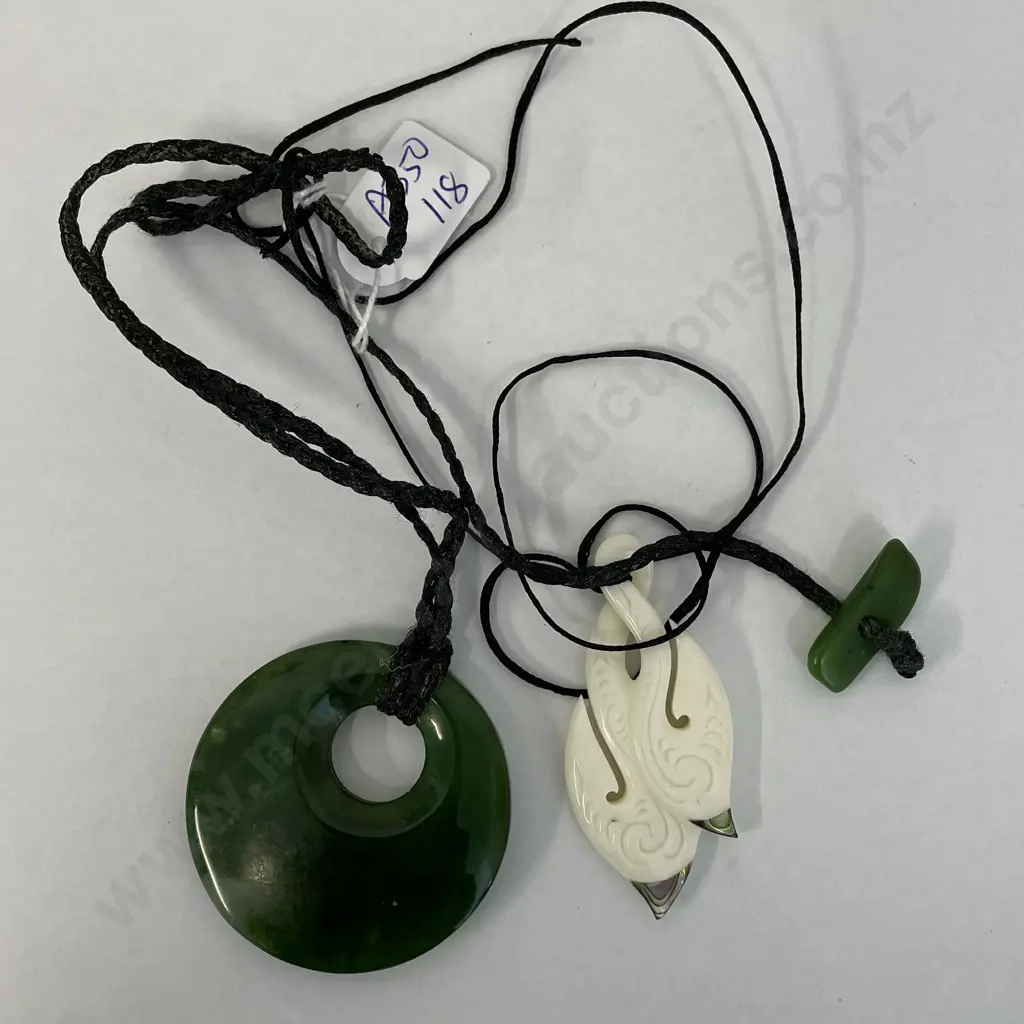 Jade Circular Pendant on rope necklace with Carved bone? with paua pendant necklace Image 1++