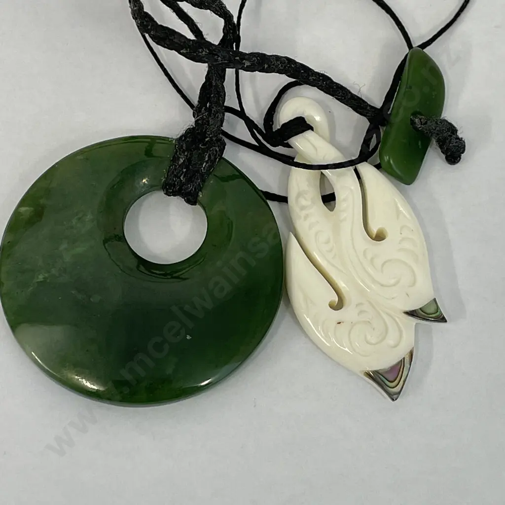 Jade Circular Pendant on rope necklace with Carved bone? with paua pendant necklace Image 1++