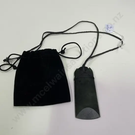 Large Greenstone Toki. 9 x 3.5cm, with rope necklace and mount
