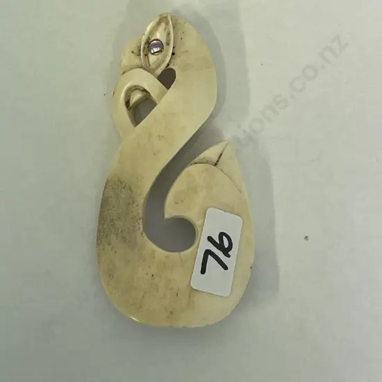 Large Bone Carving with Paua Eye. L9.5 cm. Engraved