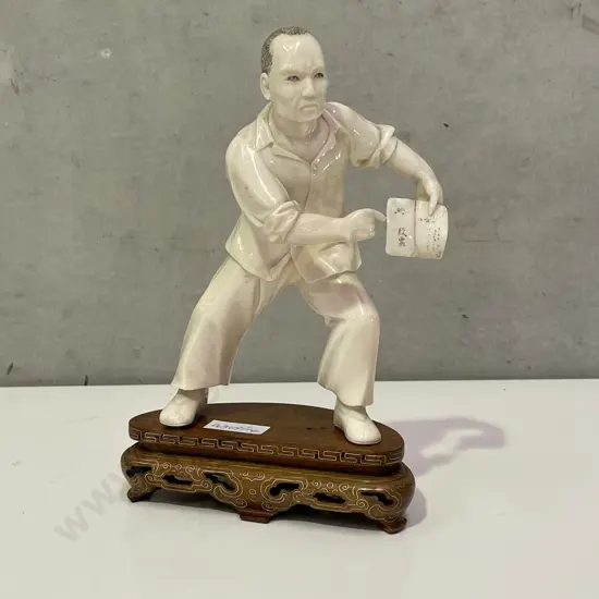 Carved Ivory Figurine of Stockbroker? On wooden Plinth, 23 x 15cm
