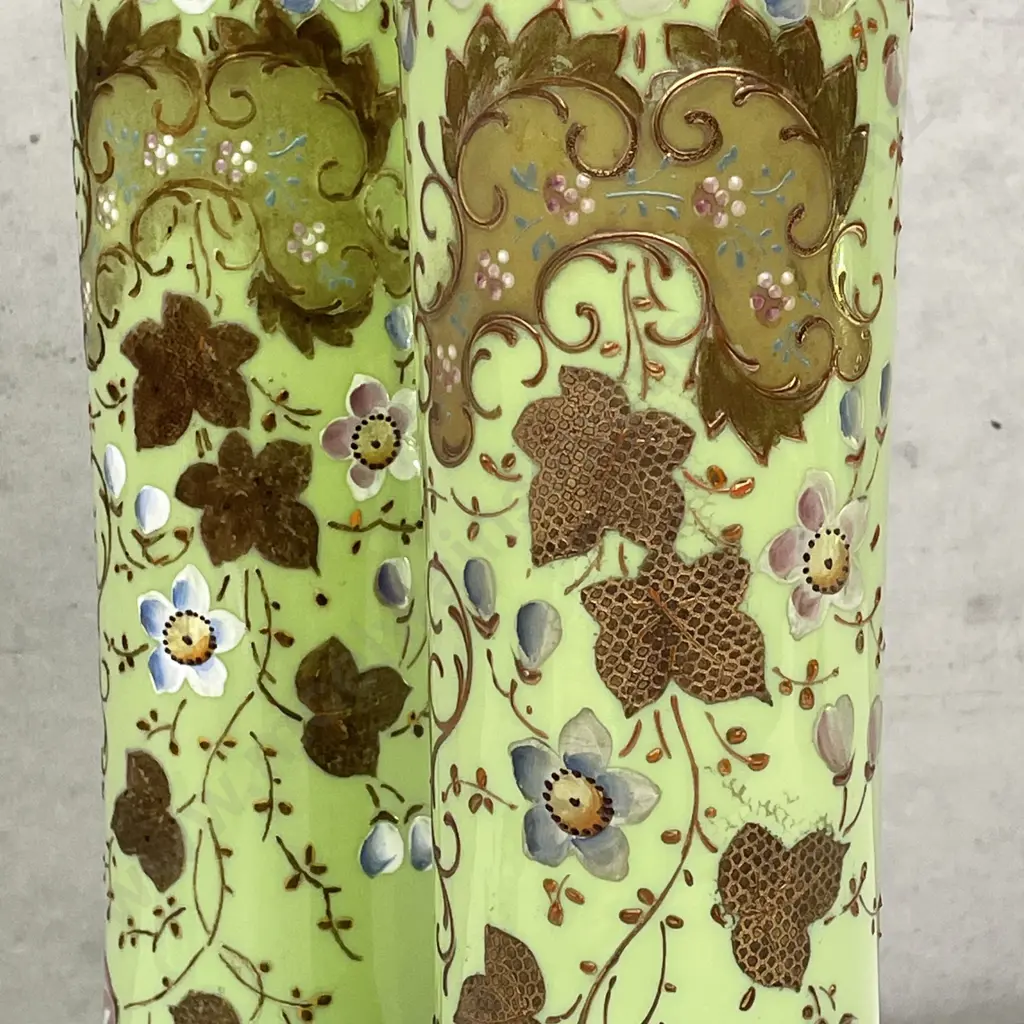 Stunning Pair of Victorian Glass Vases. Hand Painted and Gilded Decoration. H37cm Image 1++