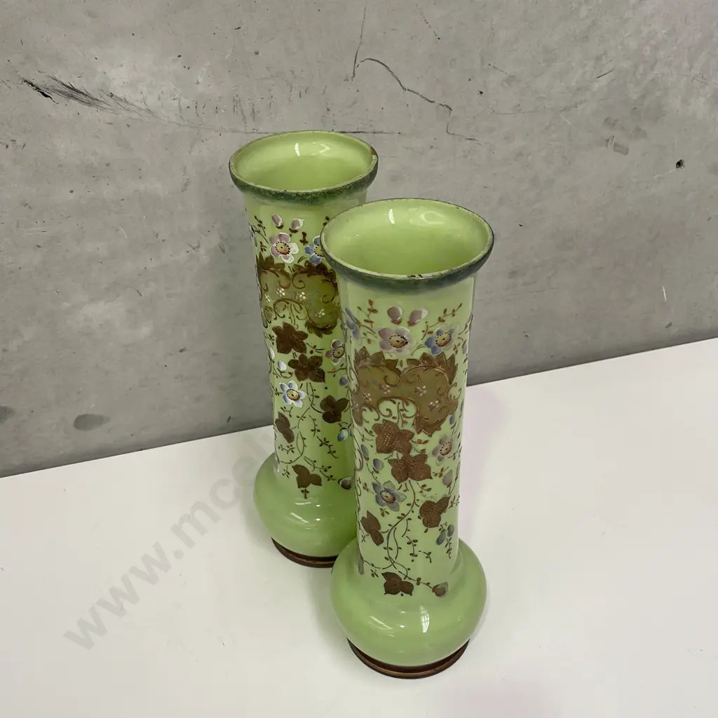 Stunning Pair of Victorian Glass Vases. Hand Painted and Gilded Decoration. H37cm Image 1++