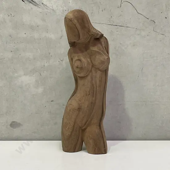 Carved Solid Wood Nude Figurine H36cm