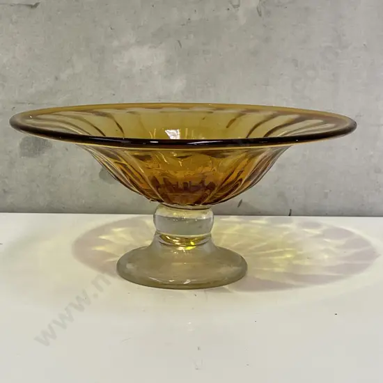 Stunning Art Glass Bowl with Amber bowl and clear pedestal base. H13 Dia27cm