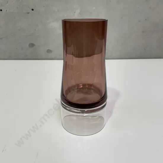Mid Century Lyngby Danish Art Glass Vase. Clear base with burgundy purple top. H22cm