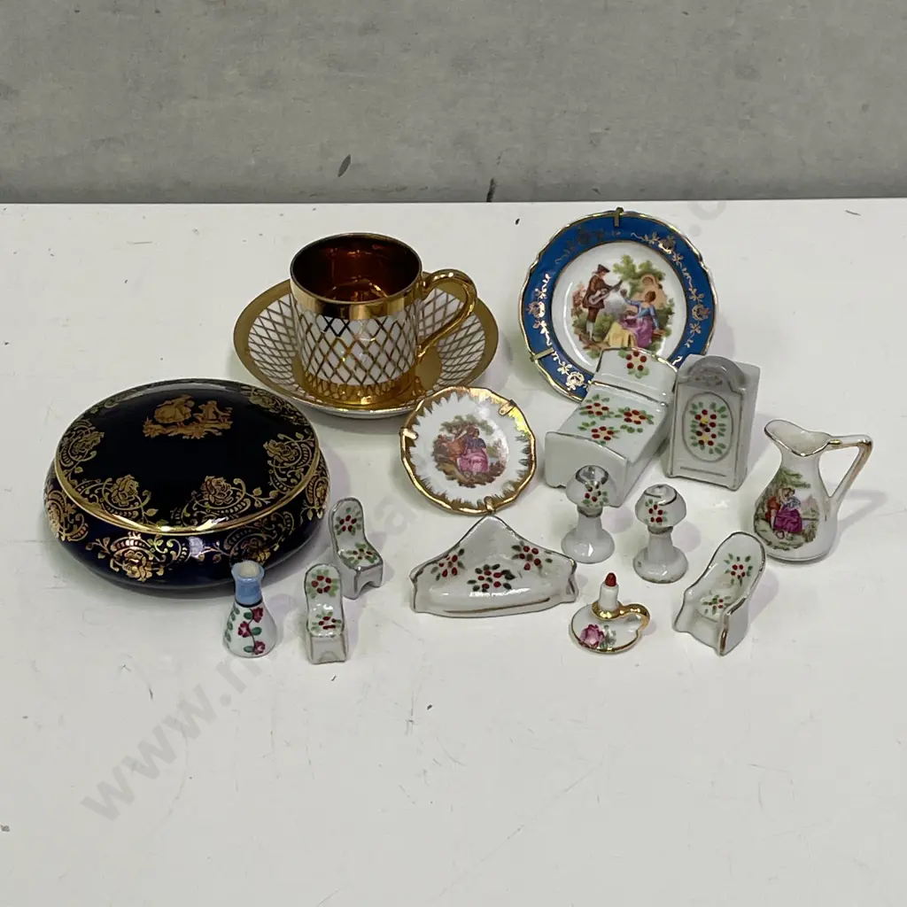Assortment of Limoges items with miniature dolls house furniture Image 1++