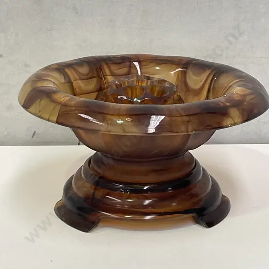 Stunning Art Deco Davidson Cloud Glass 3 piece Rose bowl. Stand, bowl and flower frog. H14 Dia25cm