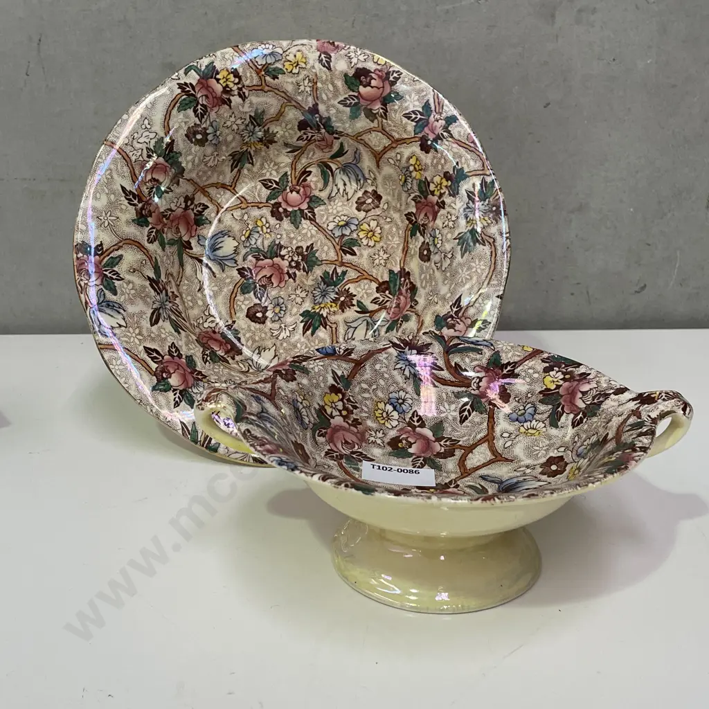 Maling Bowl and two handled pedestal sweet dish. Chintz pattern Image 1++