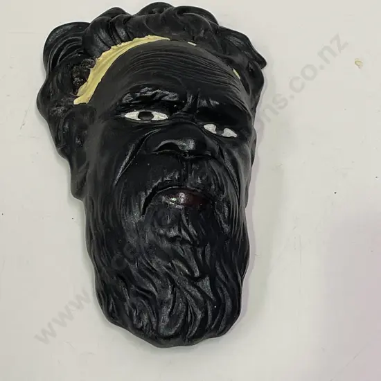 Vintage Ceramic Wall Hung Face. Black painted. Signed on back. H21cm