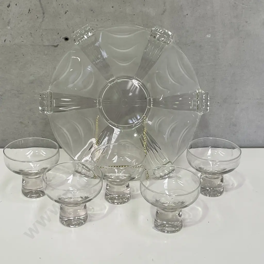 Vintage Art Deco Glass Platter with 5 Cocktail/sweet dishes Image 1++