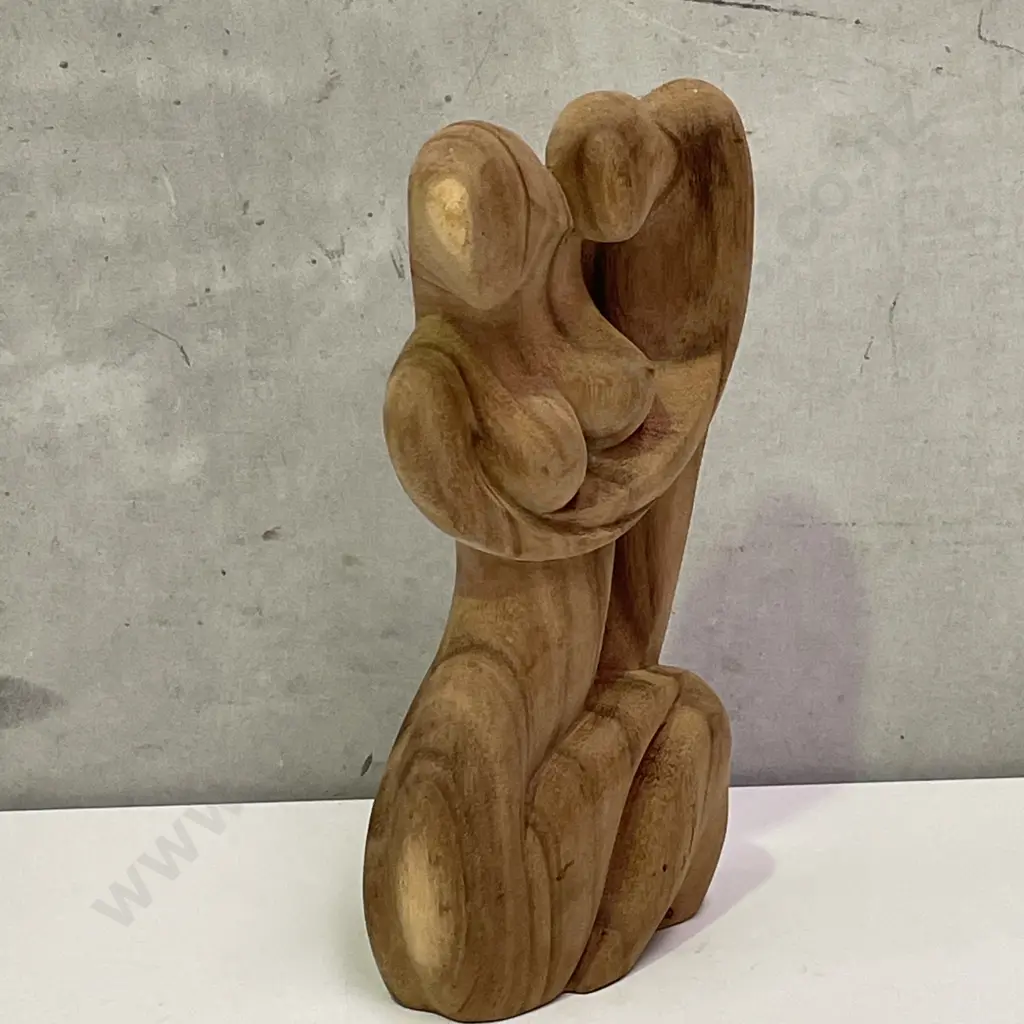 Carved Solid Wood Nude Figurine of Lovers H30cm Image 1++