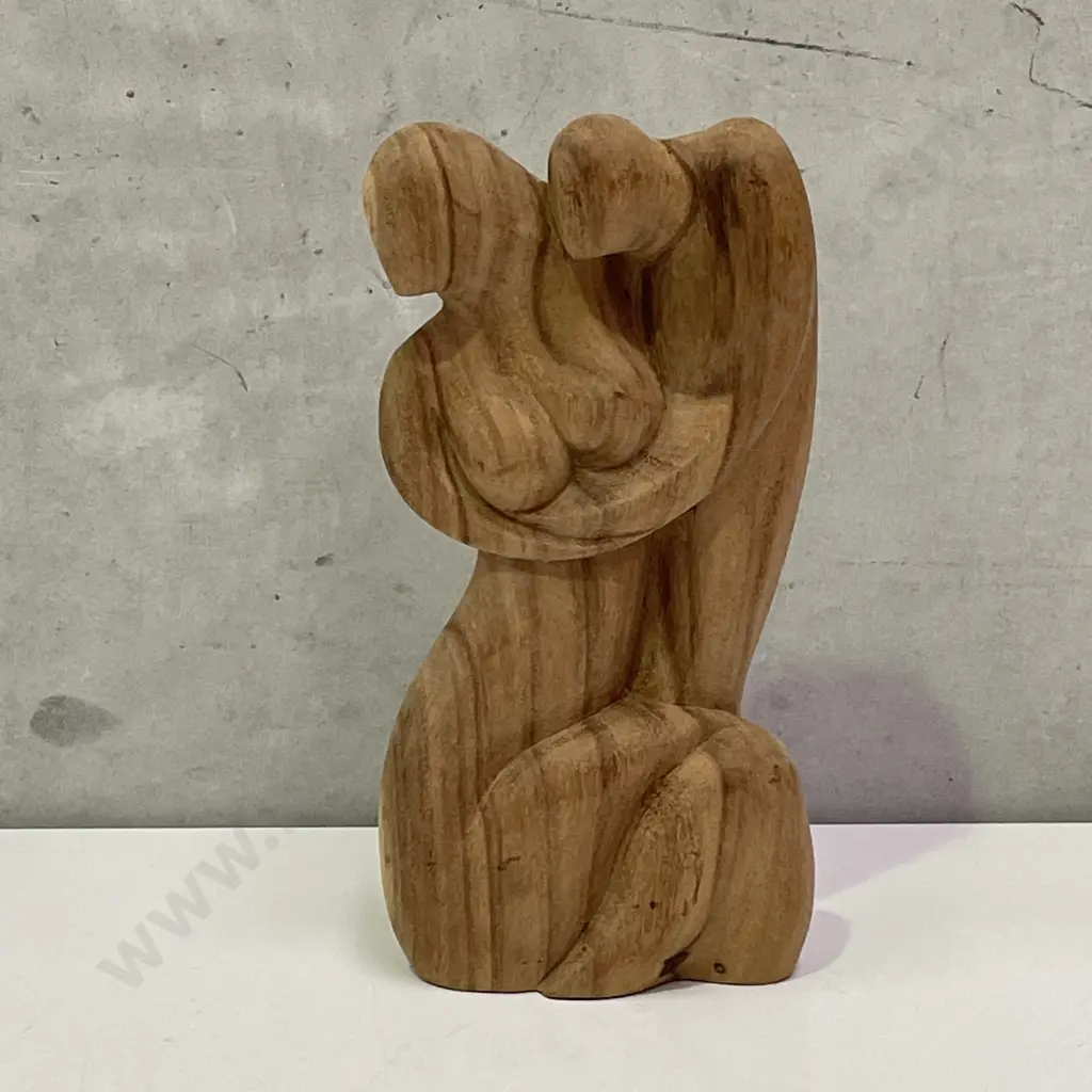 Carved Solid Wood Nude Figurine of Lovers H30cm Image 1++