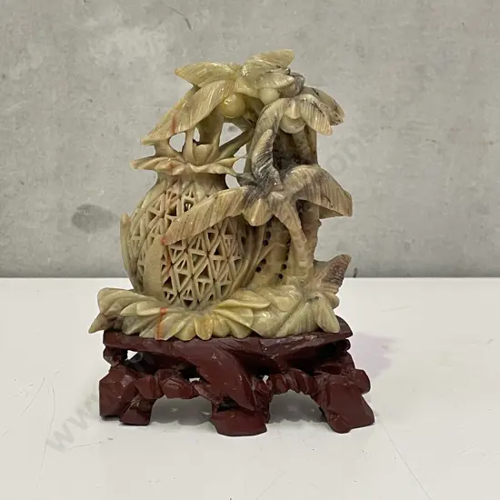 Carved Soapstone/Marble Ornament on carved base. H18cm