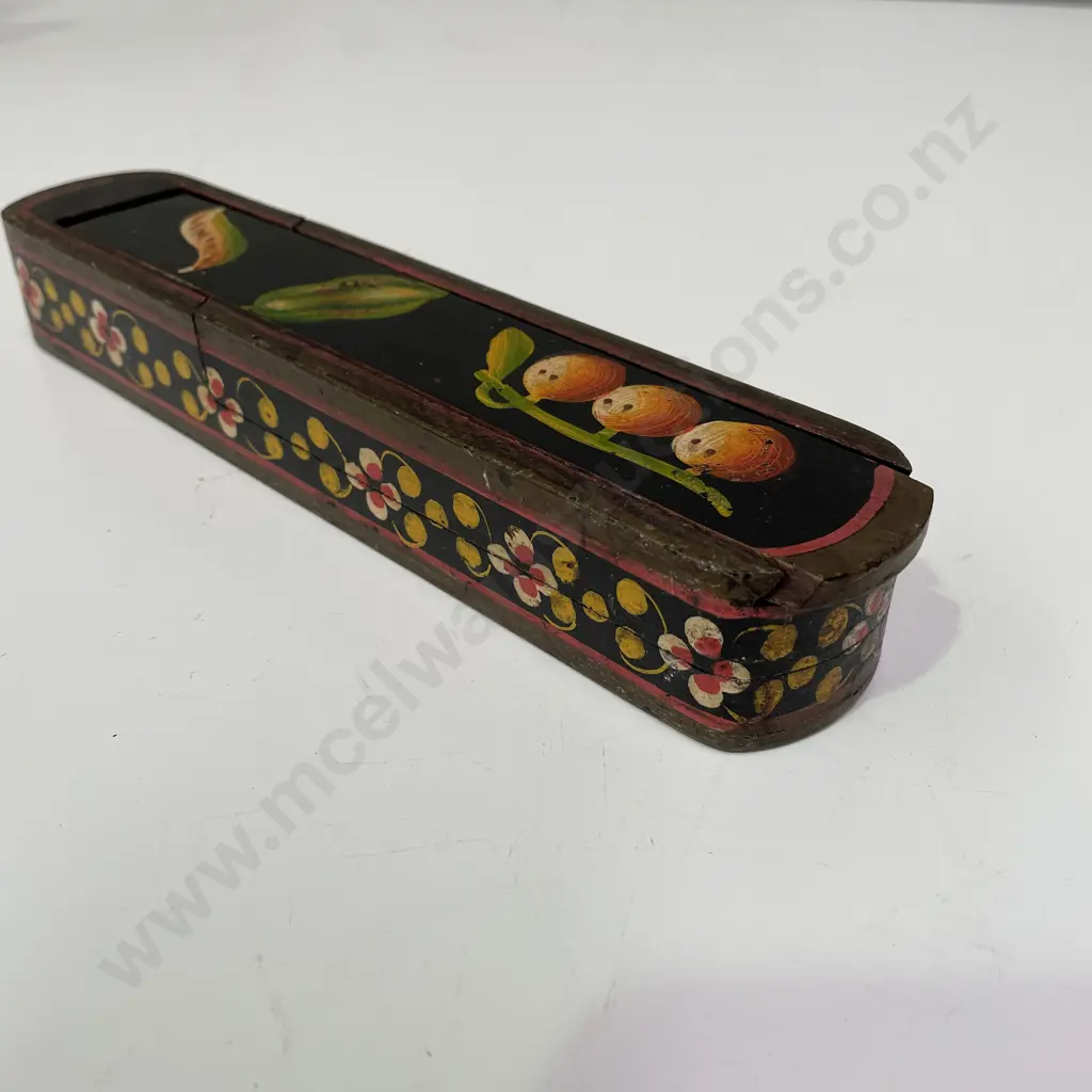 Vintage Handpainted Wooden Slide, pull out pencil case. L23 Image 1++