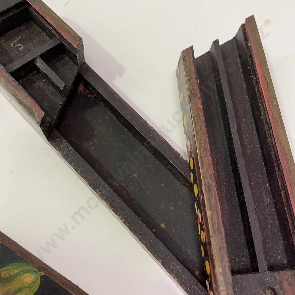 Vintage Handpainted Wooden Slide, pull out pencil case. L23 Image 1++