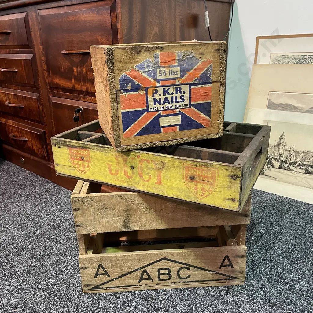 Vintage ABC Wooden Crate with P.K.R. Nails wooden box and Innes Tartan Jucy Box Image 1++
